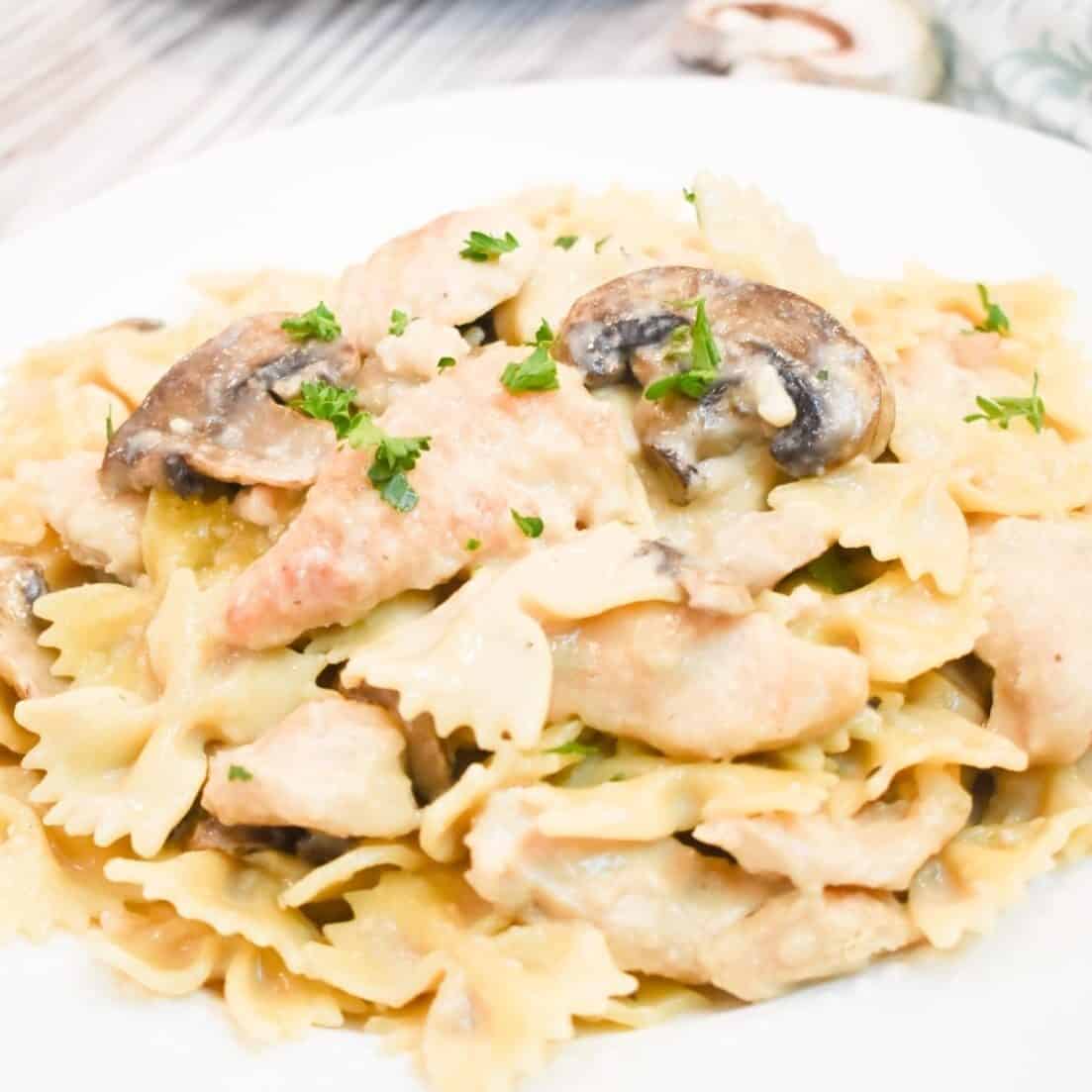 Delicious Chicken Marsala pasta with mushrooms and creamy sauce, perfect for dinner.